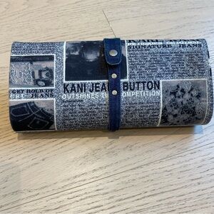 Jeanne Lottie Clutch, News Print, Denim, Blue/White, Y2K, Jeans